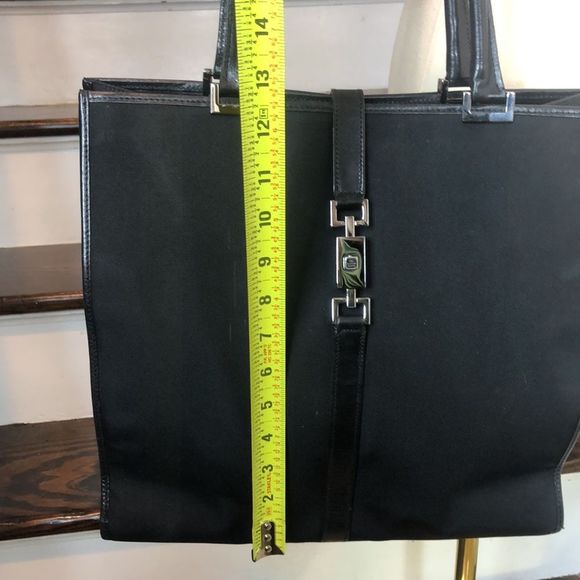 GUCCI Jackie Black Leather Rolled Top Handles Tall Nylon Tote Bag VTG Mint - Picture 14 of 17